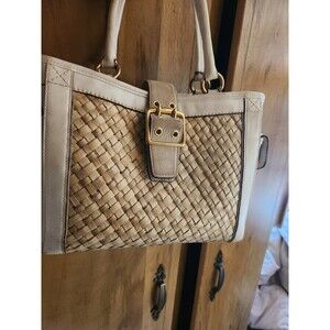 Vintage Coach Hamptons Weekend Woven Straw Basket Tote (Style #4419)